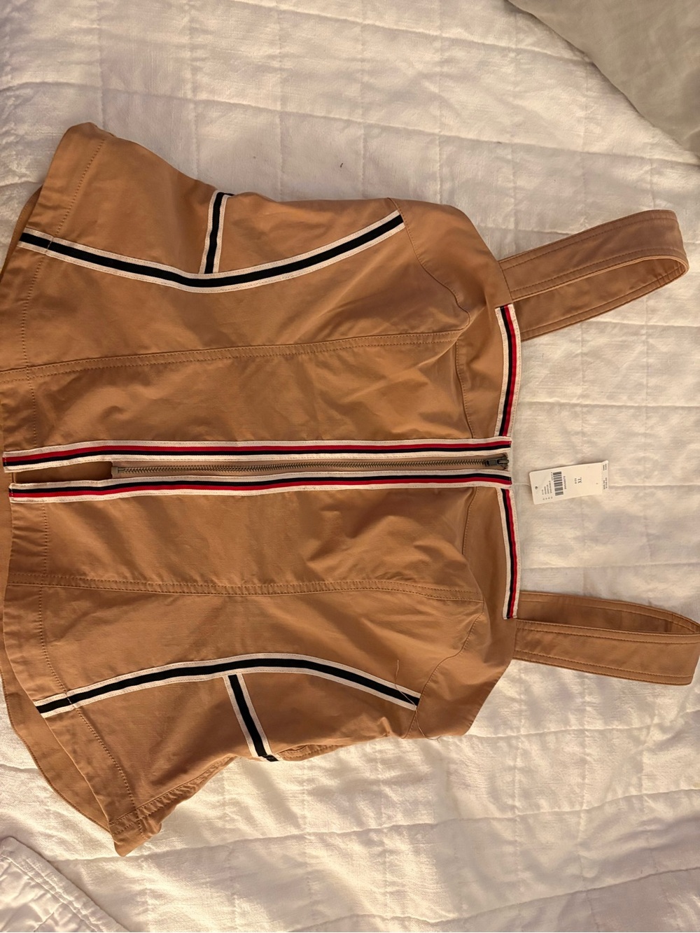 Maeve Tan Zip-Front Striped-Trim Vest